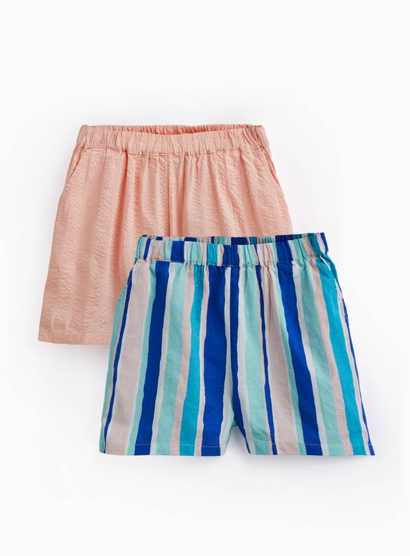 Blue Stripe & Coral Woven Shorts 2 Pack 12 years
